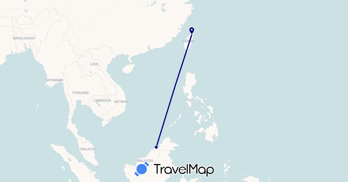 TravelMap itinerary: driving in Brunei, Taiwan (Asia)